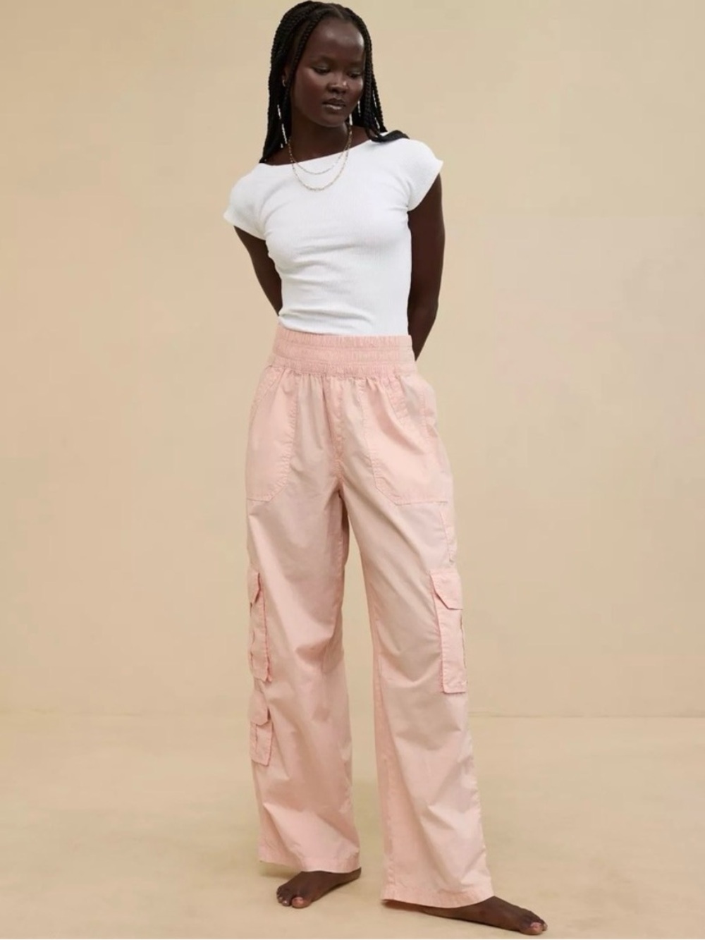 Aerie Easiest Cargo Pant in Light Pink / Peach, 100% Cotton, Size XL